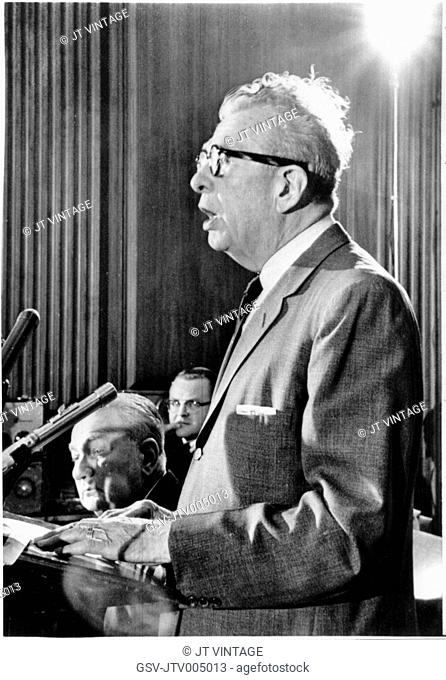 U.S. Senate GOP Leader, Everett Dirksen, Addressing Press Conference, Portrait, 1964
