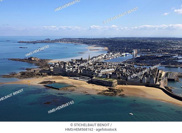 France, Ille et Vilaine, Cote d'Emeraude Emerald Coast, Saint Malo aerial view