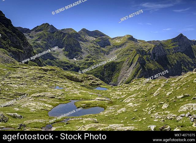 Upper Riberot Valley, viewed from the Estagnous lakes. (Ariège, Pyrenees, France)