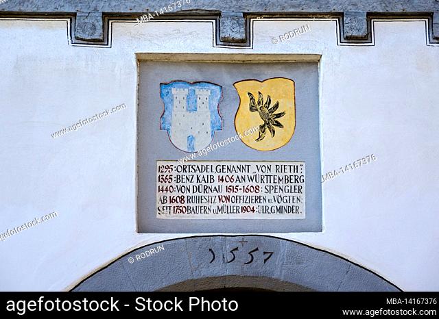 coat of arms and names of the owners above the neckarburg portal. the neckarburg, also called schlössle, was mentioned in a document in 1286 as a castle...