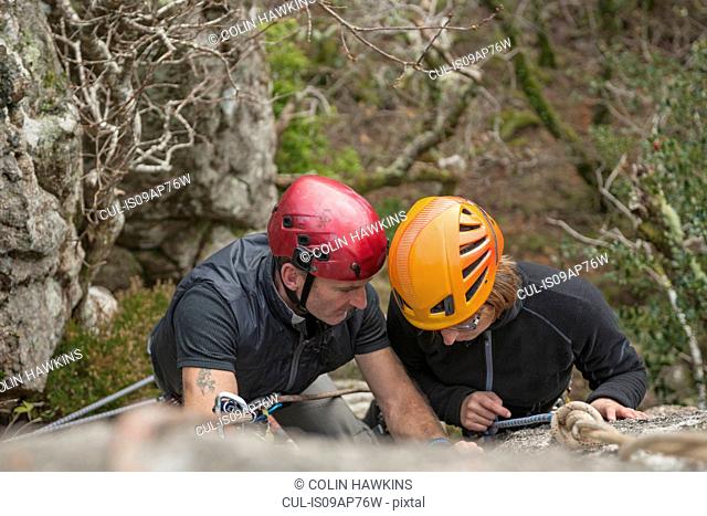 Two rock climbers, high angle