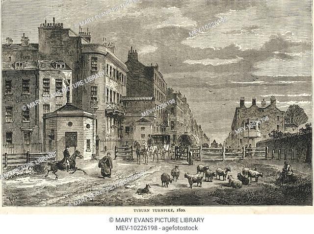 Tyburn turnpike at Hyde Park Corner, levying a toll on merchandise coming into London from the west