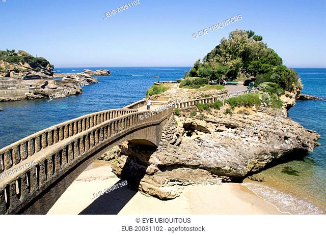 The Basque seaside resort on the Atlantic coast. Bridge to an island by Port des Pecheurs