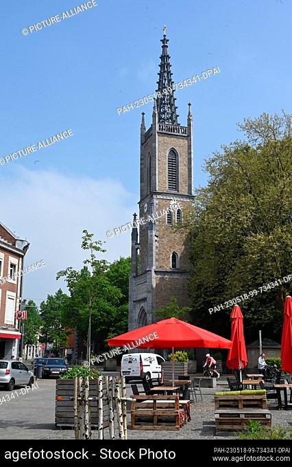 14 May 2023, Belgium, Eupen: The Protestant, Evangelical Peace Church and Market Square in the Upper Town of Eupen in the German-speaking Community of Belgium...