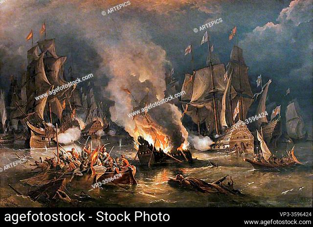 Beechey Richard Brydges - the Spanish Armada Driven out of Calais by Fire - British School - 19th Century
