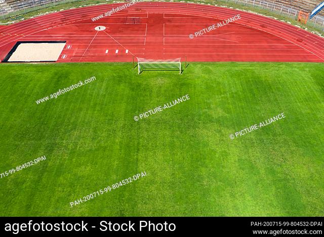 13 July 2020, Brandenburg, Brandenburg an der Havel: View of the stadium at Quenz (also known as Stahlstadion), home ground of BSV Stahl Brandenburg