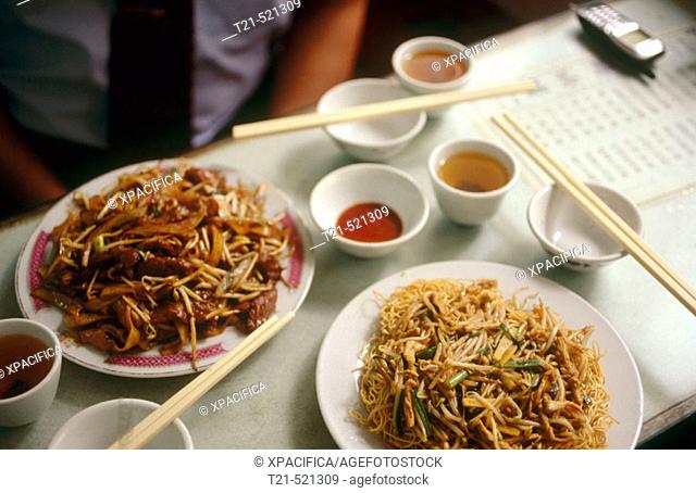 A plate of noodles in a restaurant in Macau, the former Portuguese colony. China