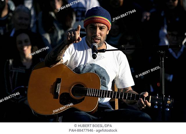 Ben Harper performs at United Talent Agency's United Voices Rally against Donald Trump's politics at UTA Plaza in Beverly Hills, Los Angeles USA