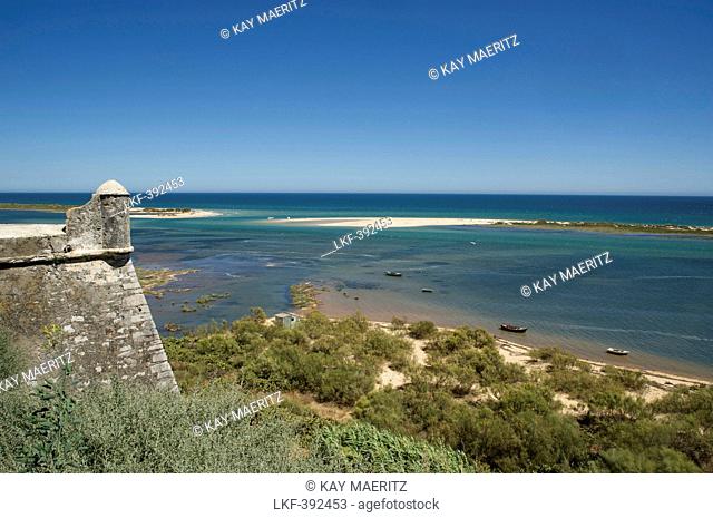 Fortress and Ria Formosa, laguna, Cacelha Velha, Algarve, Portugal, Europe