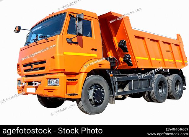 dump truck isolated over white background (all logos, inscriptions and markings removed)