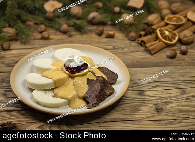 typical Czech meal called svickova at Christmas time