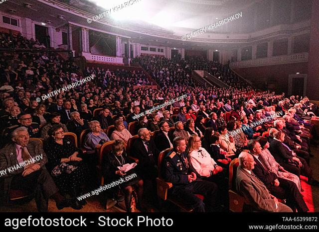 RUSSIA, MOSCOW - DECEMBER 1, 2023: People attend a concert marking the centenary of the foundation of the Krasnaya Zvezda newspaper and publishing house at the...