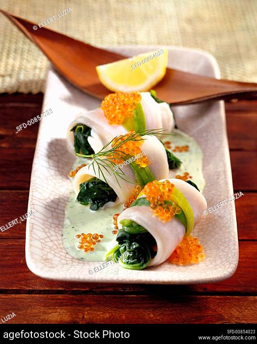 Plaice rolls with pak choi