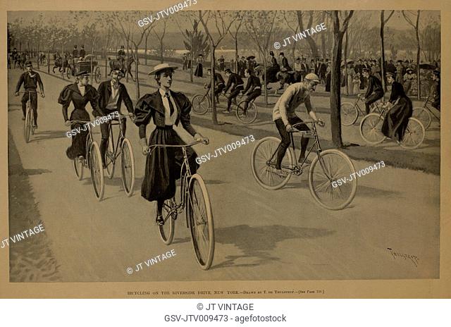 Bicycling on the Riverside Drive, New York, Drawn by Thure de Thulstrup, Harper's Weekly, July 28, 1894