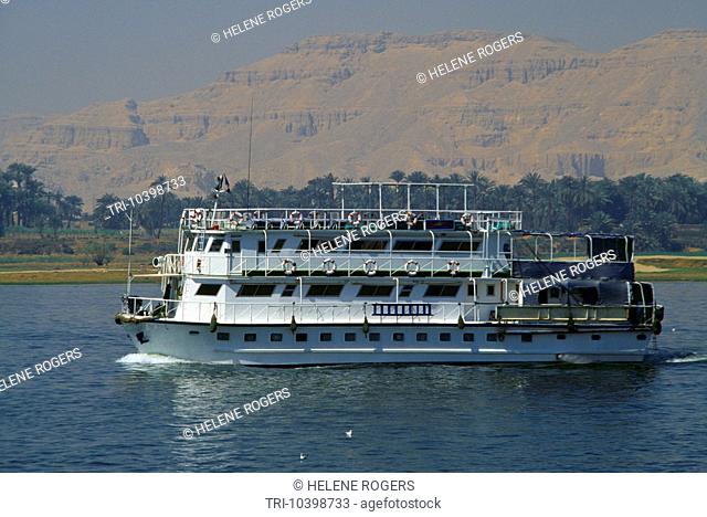 Nile Egypt Cruise Boat Between Dandera & Luxor Sandstone Cliffs
