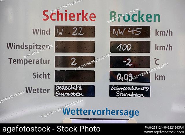 24 November 2023, Saxony-Anhalt, Schierke: View of a weather table in the Harz Mountains. The first snowfall began in the Harz mountains in the early morning