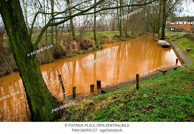 The water in a stream is reddish-brown in the Spreewald in Ragow near Luebben, Germany, 10 January 2013. After the closure of many lignite mines in Lusatia