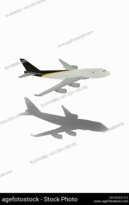 Flying commercial passenger jet plane Take off airplane. Isolated on white background and copy space white and space for text