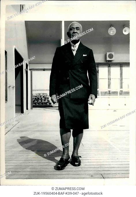 Apr. 04, 1956 - Paramount Chief of the Fiji Islands Arrives.. He prefers a Skirt.. Among the arrivals at Tilbury this morning on the S.S