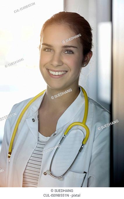Portrait of female doctor, stethoscope around neck