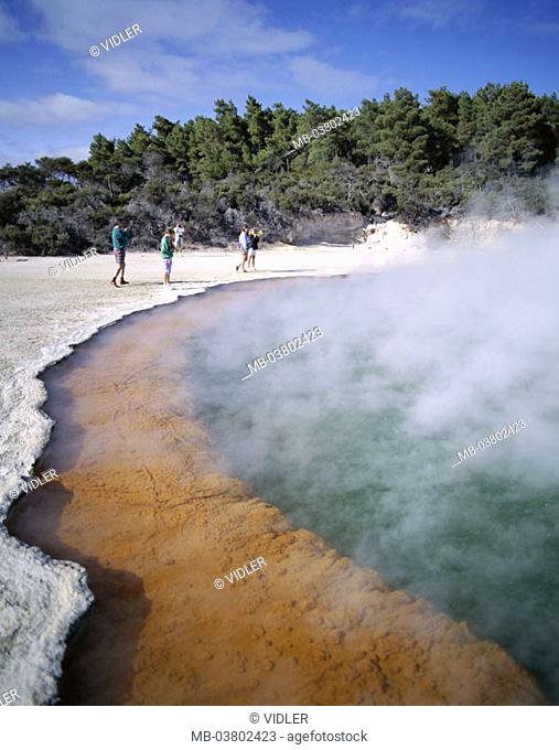New Zealand, Rotorua, Waiotapu,  Thermal sources, Champagne pool, Tourists North island, nature, sea, volcano sea, thermal sea, thermal water