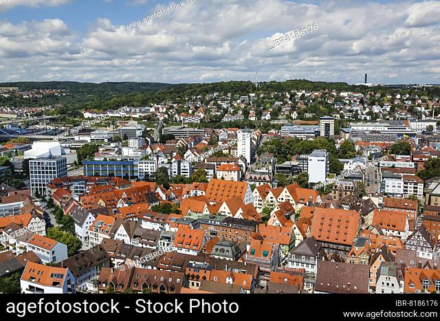 View of Ulm towards Michelsberg, houses, roofs, city of Ulm, Baden-Württemberg, Germany, Europe