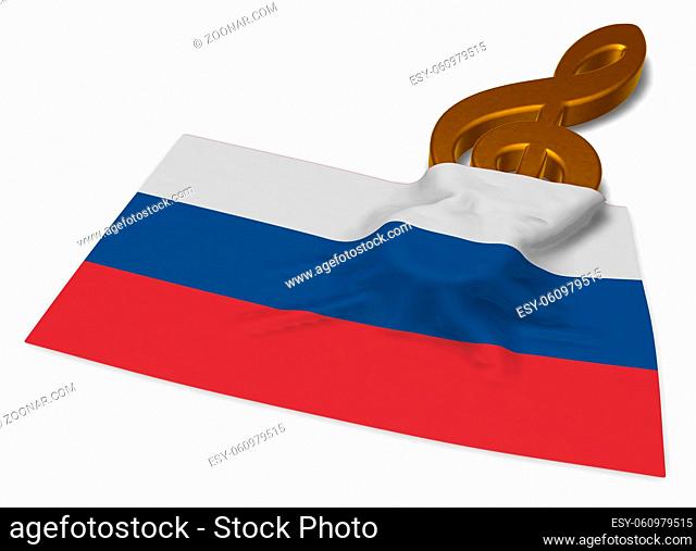 notenschlüssel und russische flagge - 3d illustration