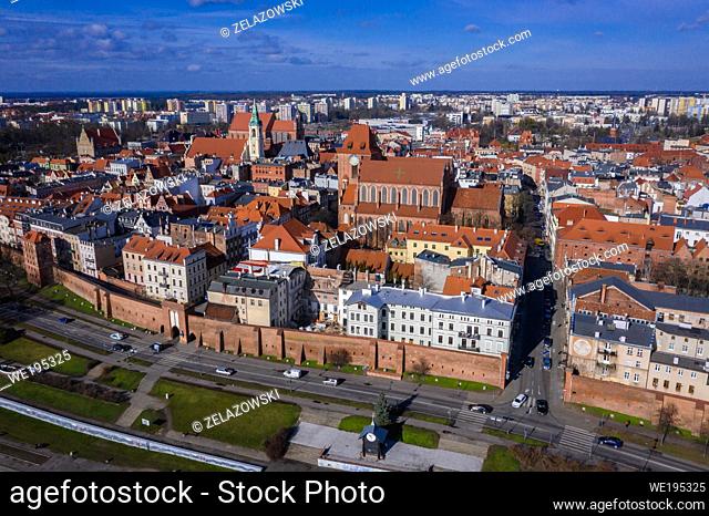 Aerial view on the Old Town in Torun city in Kuyavian Pomeranian Voivodeship of Poland, view with Cathedral and Holy Spirit Church