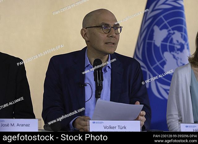 28 January 2023, Venezuela, Maiquetia: Volker Turk, UN High Commissioner for Human Rights, speaks during a press conference at Simon Bolivar International...