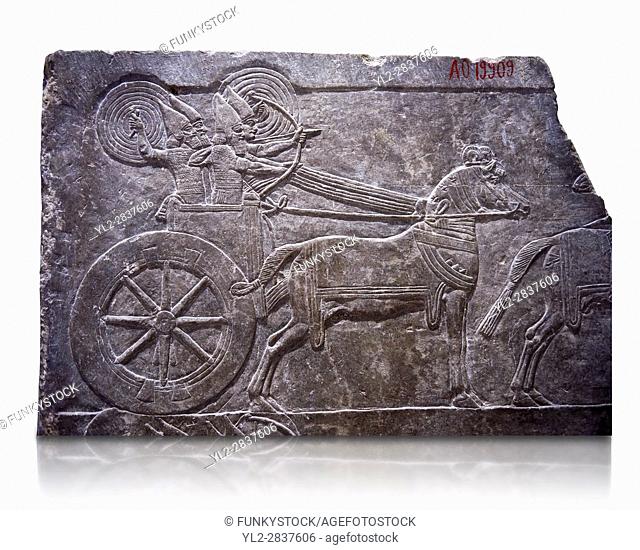 Stone relief sculptured panel of aa Assyrian Chariot. From the palace of Ashurnasirpal II room VI/T1, Nineveh, third quarter of the 8th century BC