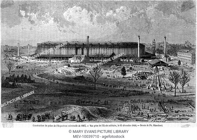 Construction of the Universal Exhibition of 1867. View from L'Ecole militaire on 15 December 1866
