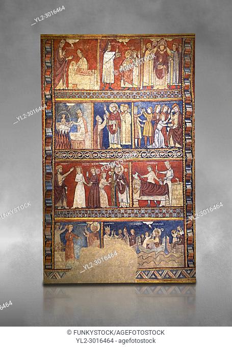 Gothic panel depicting scenes from the Life of St Nicholas. End of the 13th century, fresco transferred to canvas from a mural on the north wall of The Church...