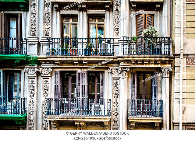 Balconies on Calle Gravina, Barcelona, Spain