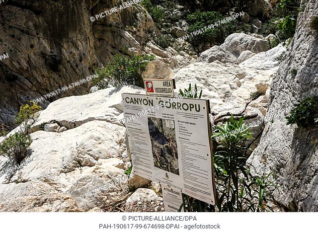 06 June 2019, Italy, Nuoro: The entrance to Gola Gorropu, a gorge in the Supramonte Mountains of the island of Sardinia. It is one of the deepest gorges in...
