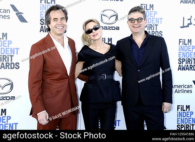 Rupert Goold, Renée Zellweger and David Livingstone at the 35th Film Independent Spirit Awards 2020 ceremony in the tent on Santa Monica Beach