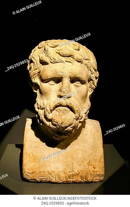 Egypt, Alexandria, Bibliotheca Alexandrina, Archeological Museum, bust of Xenophon, marble, Greek period, with name written