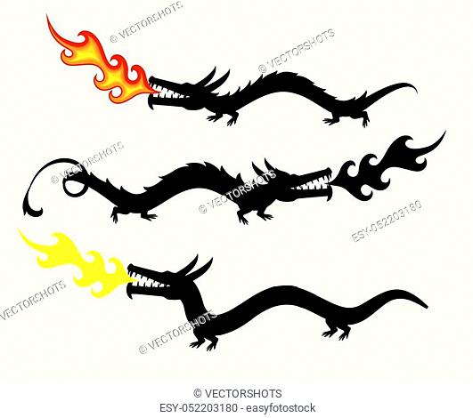 Fire Dragons Silhouettes Vector Illustration