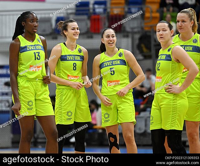 L-R Ezi Magbegor, Veronika Vorackova, Maite Cazorla and Tereza Vyoralova (all Praha) are seen during the Women's Basketball European League, Group B, 9th round