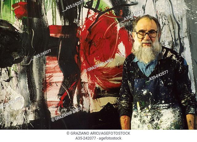 Emilio Vedova, Italian painter, at his studio, 1987