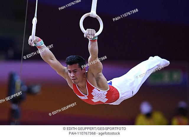Eddy Yusof (SUI) at the rings, rings. GES / Gymnastics / Gymnastics World Championships in Doha, Team Final, 29.10.2018 - GES / Artistic Gymnastics / Gymnastics...