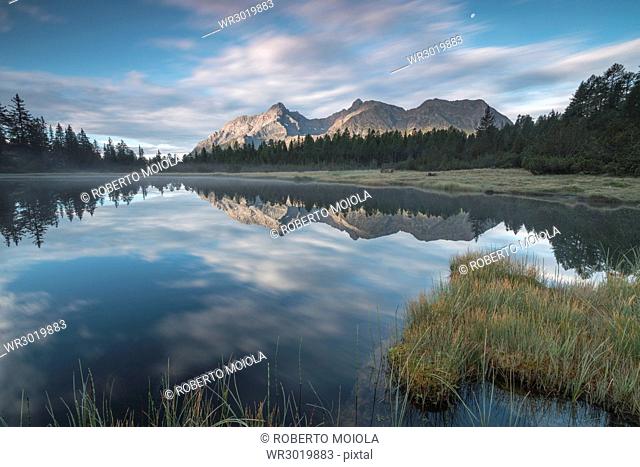 Lake Entova at dawn, Entova Alp, Malenco Valley, Sondrio province, Valtellina, Lombardy, Italy, Europe