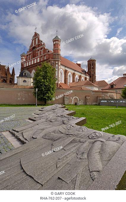 Sculpture in front of the Bernardine Church and Monastery, Vilnius, UNESCO World Heritage Site, Lithuania, Baltic States, Europe