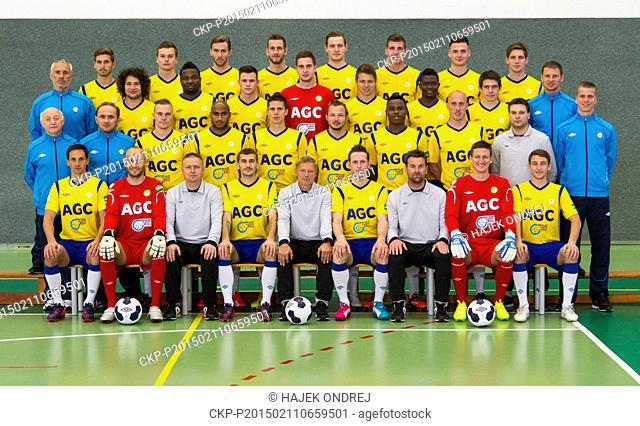 FK Teplice team. Bottom row from left: Milan Matula, Martin Slavik, Stanislav Hejkal (assistant coach), Admir Ljevakovic, Zdenek Scasny (head coach)