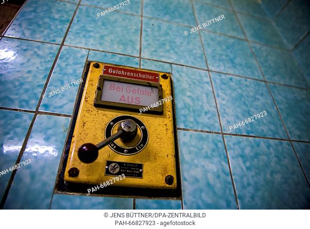 The emergency switch of the former projection room of the movie theater of the 'Kulutrhaus' (lit. Culture house) is seen in Mestlin, Germany, 11 March 2016