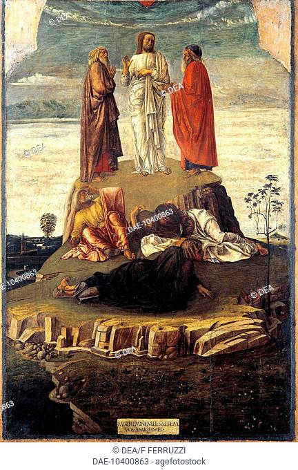 Transfiguration, 1455-1460, by Giovanni Bellini (1431-36 - 1516), tempera on wood.  Venice, Museo Correr (Art Museum)