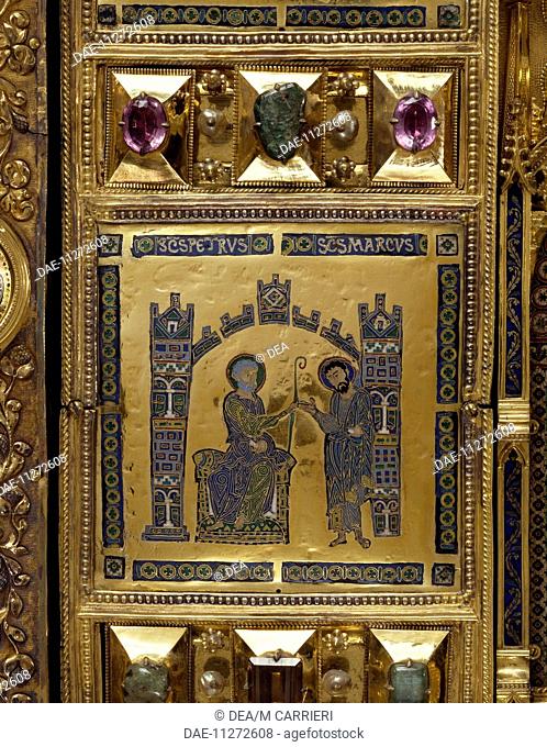 St Peter and St Mark, Pala d'Oro (Golden Pall) altarpiece, St Mark's Basilica, Venice. Goldsmith art, Italy, 12th-14th century. Detail