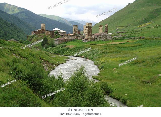 Ushguli, mediaeval village with typical Svanetian protective towers, Georgia, Caucasus