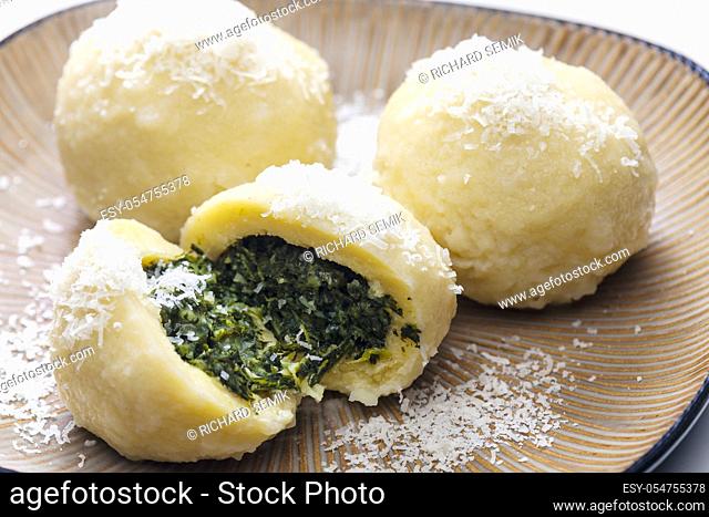 potato dumplings filled with spinach