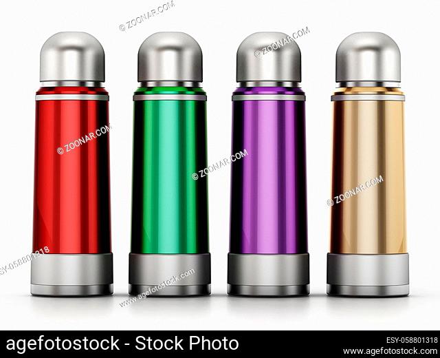 Generic vacuum bottle with open lid isolated on white background. 3D illustration