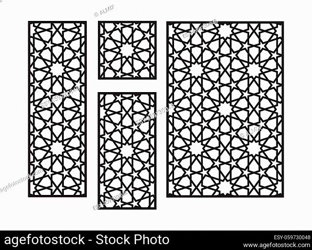 Islamic arabic cnc laser pattern. Decorative panel, screen, wall. Vector cnc panels set for laser cutting. Template for interior partition, room divider
